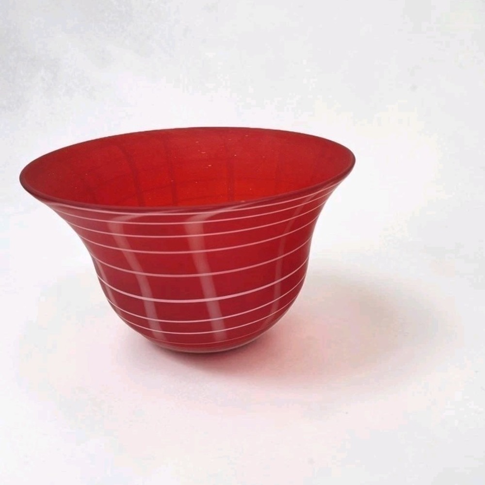 Starbucks Red Striped Handblown Glass Bowl Retired 9.5"W 6"H Holiday